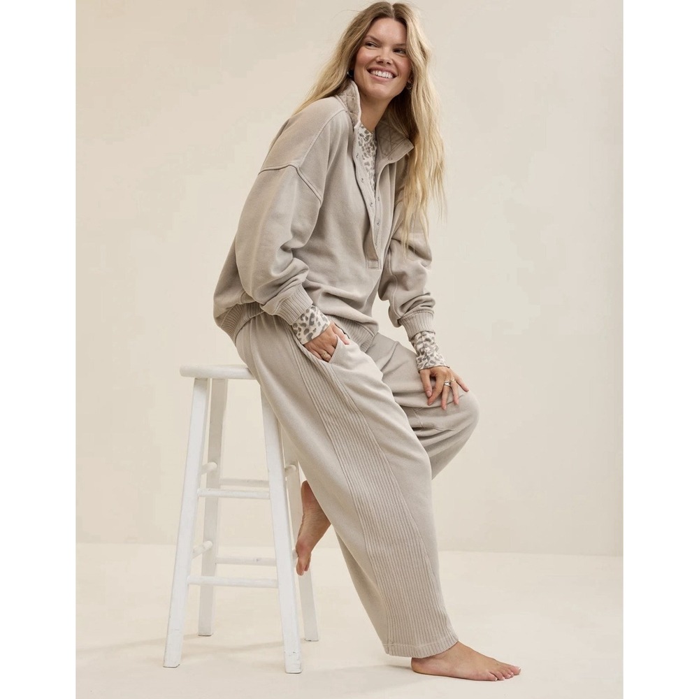NWT Aerie Oh Snap! Barrel Sweatpant Sz XL Short Stone Harbor Cozy Lounge $55 - Picture 4 of 15